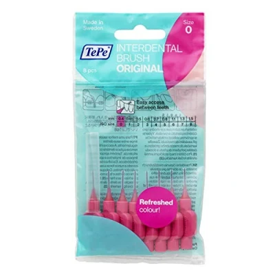 Bild av TePe Interdental Brush, original, rosa, 0,4 mm/ISO 0, 8 st, plackborttagning, effektiv rengöring mellan teeth, tandfena, för skräpgaps