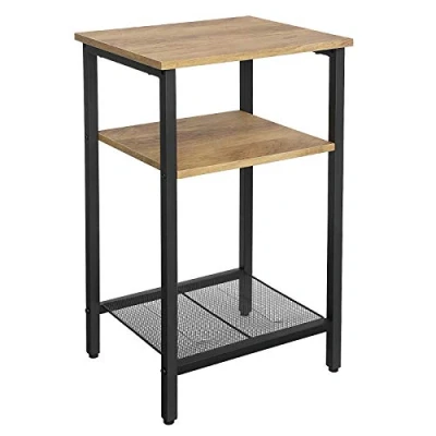 Bild av VASAGLE Sidobord, nattduksbord, litet soffbord, sovrum, vardagsrum, enkel konstruktion, stabil, stålram, industriell stil, honungsbrun svart LET201B05