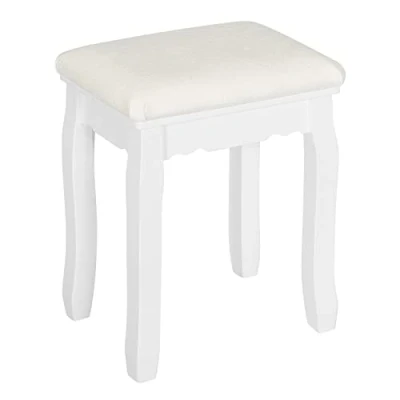 Bild av WOLTU Sminkpall på landet, pall för sminkbord, sittpall sammet, pianopall kosmetisk pall, stoppad sovrum, 38 x 45 28,5 cm, massiva träben, vit, MB6095ws