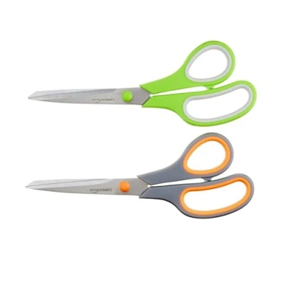 Bild av Amazon Basics Mångsidig sax med bekvämt grepp för kontoret, PVD belagd, rostfritt stål, 2 pack, grå och grön