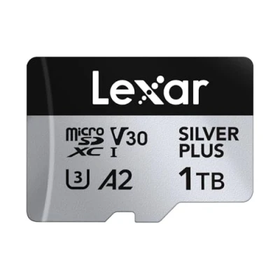 Bild av Lexar Silver Plus micro SD kort 1 TB, upp till 205 MB/s läshastighet, 150 skrivhastighet, minneskort med adapter, UHS I, A2, U3, V30, klass 10, 4K UHD microSDXC