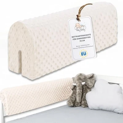 Bild av Sängkantsskydd för barnsängar 70 cm skydd sängram babysäng fallskydd till resårmadrass sängstång med överdrag kantskydd barnsäng Ljusbeige