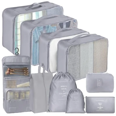 Bild av SINZUX 10 delar grå resväska arrangör set, packningskuber researrangör packkuber set för ryggsäck handbagage