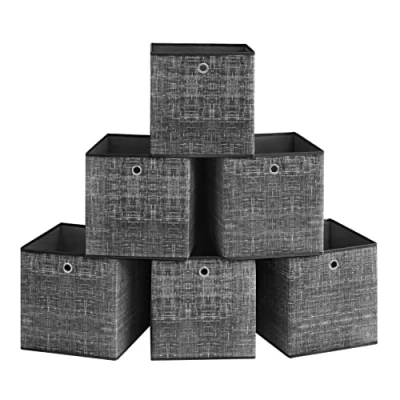 Bild av SONGMICS Förvaringslådor, set med 6 lådor i non woventyg handtag, 33 x cm, passar kubförvaringsenhet, för hyllor, vikbar klädförvaring, melerad svart, RFB033B01