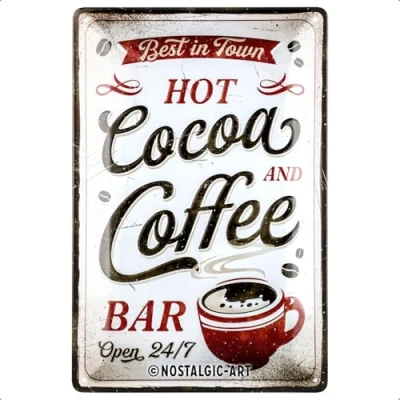 Bild av Nostalgic Art Plåtskylt i retrostil, Hot Cocoa &amp; Coffee Presentidé för kaffeälskare, av metall, Deko vintagedesign, 20 x 30 cm