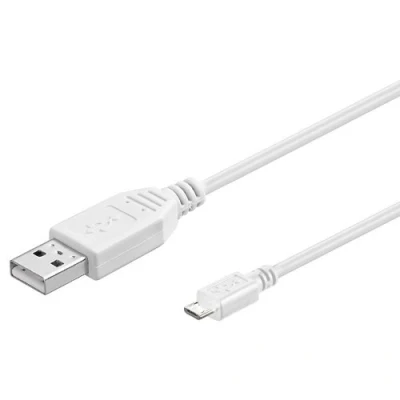 Bild av PremiumCord USB micro anslutningskabel 2 m, A kontakt till B kontakt, 2.0 höghastighets datakabel, 5 stift, x skärmad, AWG28, färg vit, längd m