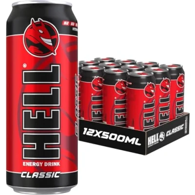 Bild av HELL CLASSIC Energy Drink +20% More Caffeine Vitamins B2, B3, B6, B12, C &amp; D No Preservatives Environmentally Friendly Packaging 12 x 500 ml Compatible with