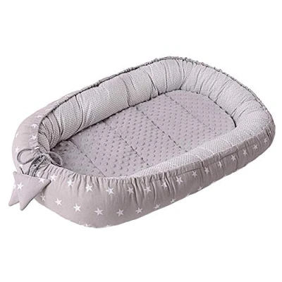 Bild av Medi Partners babybo, gosigt bo, 100% bomull, bo resesäng för spädbarn, 100 x 60 15 cm, avtagbar insats (grå stjärnor med grå minky)