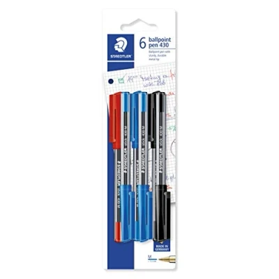Bild av Staedtler 430 MSBK6D stick Kugelschreiber Linienbreite M, 0.45 mm, Kappe und Clip in Schreibfarbe, 6 Stück auf Blisterkarte
