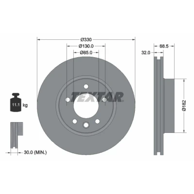 Bild av TEXTAR 92121600 Disque de frein 330 32 05/06 130 ventilé l&#039;intérieur sans boulon fix roue, moyeu roue VOLKSWAGEN: Touareg I