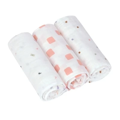 Bild av Casual Baby skötfilt spottfilt mullduk set om 3 bomull 60 x cm/swaddle &amp; burp blanket M glada fruits persika