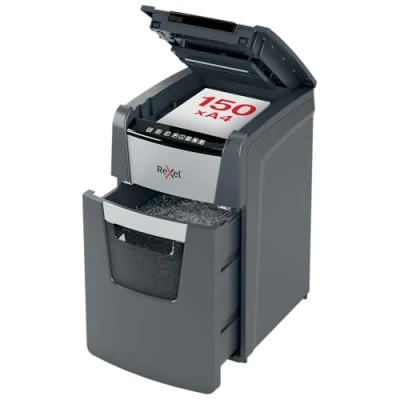 Bild av Rexel Optimum Auto Feed+ 150 Ark Automatisk Dokumentförstörare Cross Cut, P4 Säkerhetsklass, mindre Kontor, 44 Liter, 2020150X