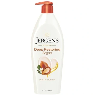Bild av Jergens Deep Restoring Argan Oil Moisturizing Body Lotion, 45 ml, lugnande full Moisture, med Reviving Arganolja och E vitamin, Oilinfused, dermatolog testad