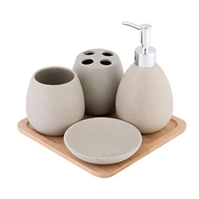 Bild av axentia Badaccessoarer 5 delat set avignon av keramik, bambu, i färgen ljusbrun, 126822