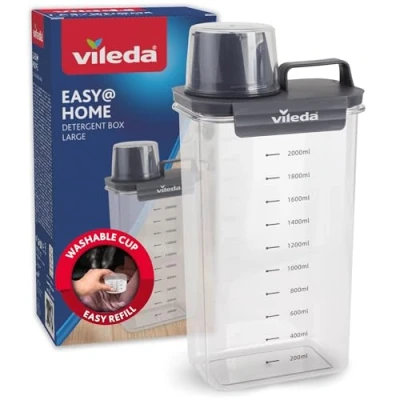 Bild av Vileda tvättmedelslåda 2 300 ml grå praktisk förvaring för tvättpulver inklusive mätkopp exakt dosering lufttät och platsbesparande
