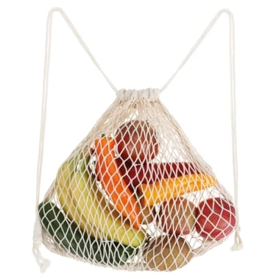 Bild av COM FOUR® Återanvändbar ryggsäck i mesh shoppingväska gjord av 100% bomull nätpåse för matvaror produktpåsar shopping (01 st mesh)