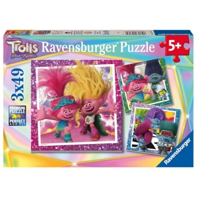 Bild av Ravensburger Trolls 3 pusselset x 49 bitar pussel för barn skärmfri aktivitet ökar koncentration och fokus Fantastisk gåva
