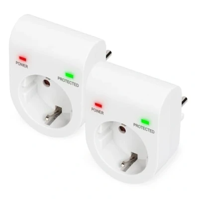 Bild av DIGITUS DN 95400 Överspänningsskyddsadapter 2 delar 16 A / 230 V 50 Hz max. 3 500 W LED statusindikering Läckström 13 Vit