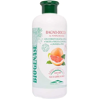 Bild av Biogenase Pink Grapefruit Shower Gel Natural Body Wash Enriched with Aloe Vera and Wheat Germ Extracts Moisturizing, Relaxing ana Calming Bath Cruelty Free, Parabens SLS Free 500 ml