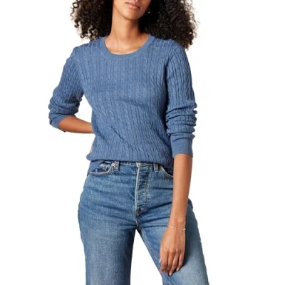 Bild av Amazon Essentials lättviktig långärmad kabeltröja med rund hals (finns i plusstorlek), blå ljung, XX Large