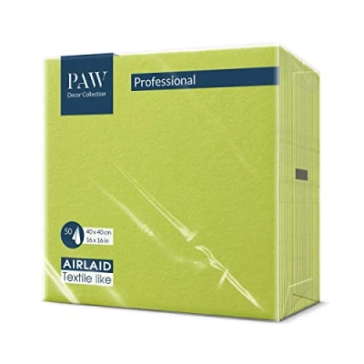 Bild av PAW Airlaid servetter (40 x 40 cm) I 50 stycken enfärgad tygliknande elegant bordsdekoration HoReCa för tillfällen som bröllop, fester, jul Unicolor: Limegrön