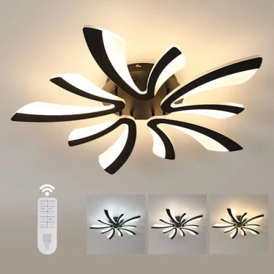 Bild av Comely Komfortabel tak LED dimbar, 48W 5400LM Modern taklampa med fjärrkontroll, Stort för vardagsrum, Dia70cm, dimbar 3000K 6500K, Svart
