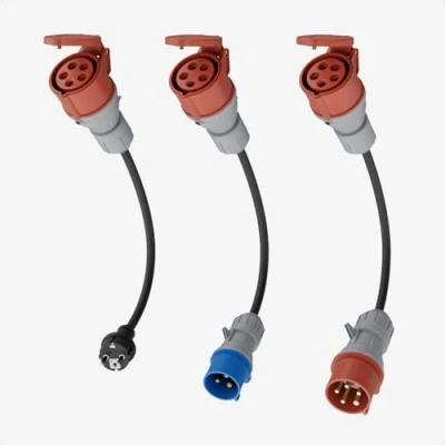 Bild av dé Adapterset CEE 16A 5 polig för mobil väggbox/EV laddare/laddningsstation till röd 32A/CEE blå 16A/230 V hushållsuttag med 0,5 m gummikabel H07RN F 3G2,5 mm² IP44 utomhusanvändning