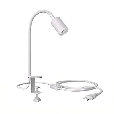 Bild av ledscom.de Klämlampa, svanhals LELE, strömbrytare, vit matt, 1x E27 max. 60W, Justerbart ljusfokus, Anpassning av ljus, ljusläge, Må bra belysning, Modernt