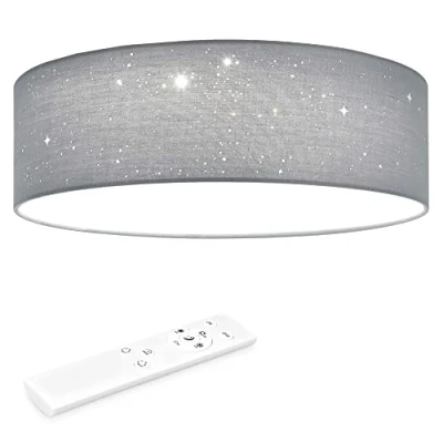 Bild av Navaris LED taklampa 40 cm dimbar färgtemperaturförändring fjärrkontroll 22 W tyg ljusgrå stjärnhimmel vardagsrum sovrum barnrum lampa tak