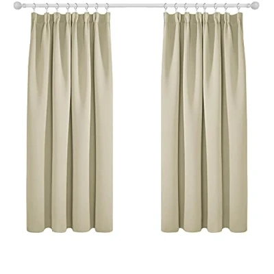 Bild av Deconovo Verdunkelungsvorhang Kräuselband Wohnzimmer Dicke Gardinen Blickdicht vinter, 138x168 cm (HöhexBreite), beige, 2 set