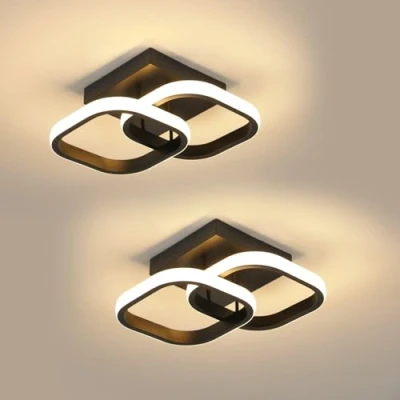 Bild av Comely Set med 2 moderna LED taklampor, 24 W, 700 LM, liten svart, fyrkantig, inomhusbelysning, för sovrum, vardagsrum, gång hall, balkong, varmt ljus, 3 000 K, cm