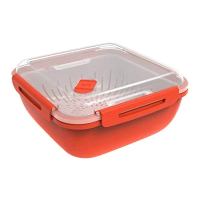 Bild av Rotho Memory Microwave ångkokare 1,7 l med sil för mikrovågsugn, plast (PP) BPA fri, röd/transparent, (19,5 x 19,5 9,1 cm)