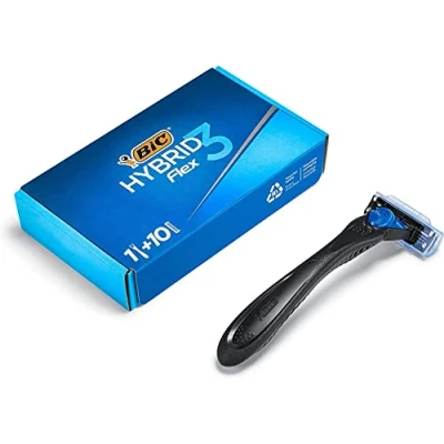Bild av BIC Hybrid 3 Flex Refillable Men&#039;s Shaver, 90% Recycled Plastic Handle and 10 Triple Blade Refills with Lubricating Strip Bundle of 1+10