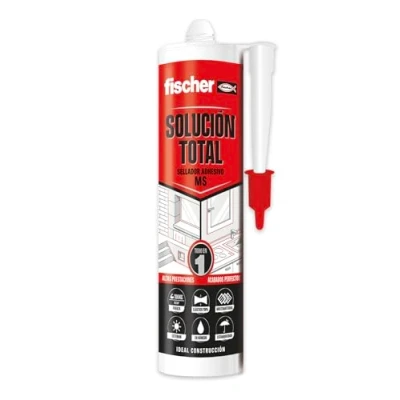 Bild av fischer 570946 Total vit lösning, MS självhäftande tätningsmedel, klistra, försegla och reparera, inomhus utomhus, vattentät polymer 290 ml