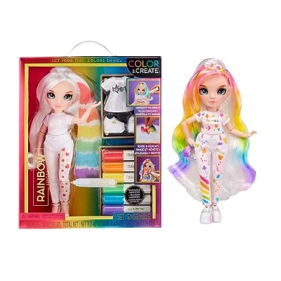 Bild av Rainbow High Color &amp; Create DIY modedocka blå ögon, rakt hår, extra topp och skor, tvättbara regnbågspennor målning, formning, spel, tvätta bort för barn från 412 år samlare