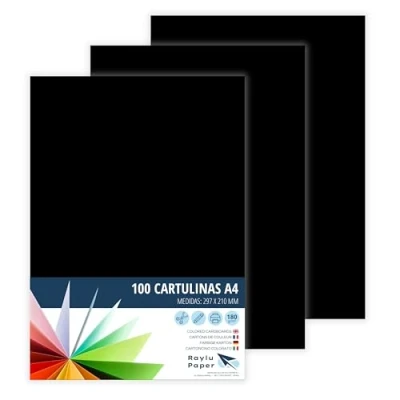 Bild av Raylu Paper® A4 kartonger, 100 st svart, 180 g, 210 x 297 mm, perfekt för bindning, kontorsarbete, ritning, DIY, skolpapper (Svart)
