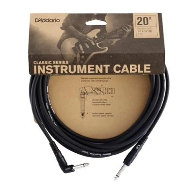 Bild av D&#039;Addario Accessories klassisk serie gitarrkabel instrumentkabel med ¼ tums ändar hållbar och pålitlig bas eller gitarrsladd rät vinkel 6 m
