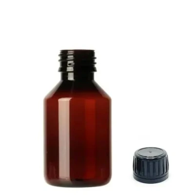 Bild av PET flaska med kork 100 ml 10 st amber livsmedelsgodkänd och BPA fri