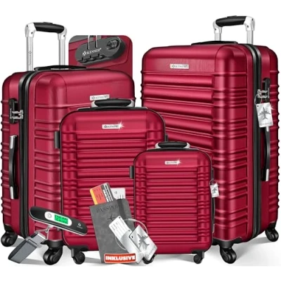 Bild av KESSER® 4st. hård resväska set trolley inkl. bagagevåg + bagagetagg rullväska lås 4 hjul ABS hårt skal teleskophandtag S M L XL