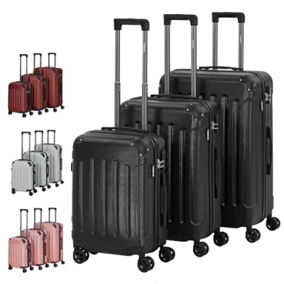 Bild av Arebos 3 delar Resväskset med hårt skal I ABS Trolley resväskeset resväska teleskophandtag inkl. dragkedjelås, 360 hjul set M L XL, svart
