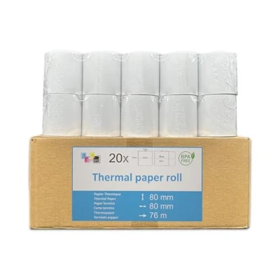 Bild av refill 20 spole termiskt papper för kassaregister standard kassabiljett rulle 80 x chuck 12 mm 50 g kassaregisterskrivare termisk våg