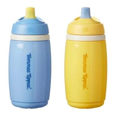 Bild av Tommee Tippee Set med 2 isolerade tumlare aktiv näbb, 266 ml drickflaska, vattenflaska för småbarn från 12 månader och uppåt, isolerad att hålla sina drycker kalla, blå