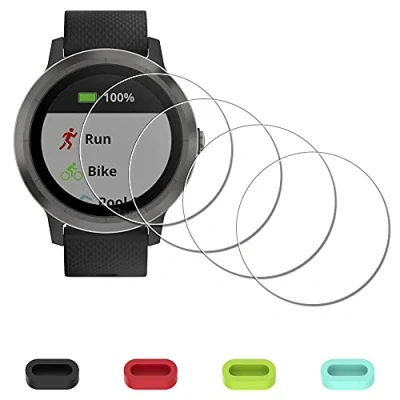 Bild av iDaPro Skärmskydd, skyddsfilm för Garmin Vivoactive 3 Watch (Not for Music) 4 delat laddningsportskydd, 9H härdat glas skärmskydd [4 stycken]
