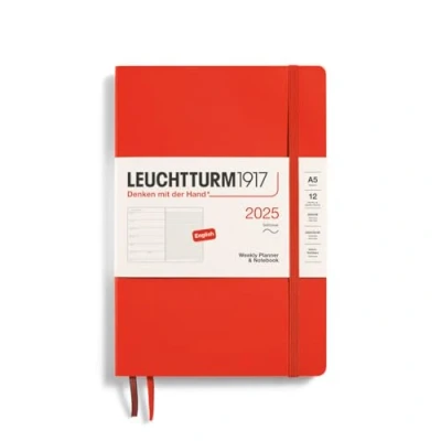 Bild av LEUCHTTURM1917 370750 Veckokalender och anteckningsbok 2025, medium A5 softcover 12 månaders planerare, linjerad lobster, engelska