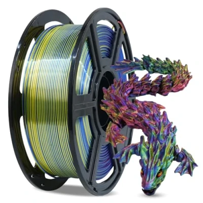 Bild av FLASHFORGE Silke PLA 3D skrivarfilament, silkesglänsande, snabb färggradient regnbågs filament 1,75 mm, 1 kg spole, sidentextur och ultrahög glans, silkestrefärger R&amp;Y&amp;B