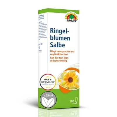 Bild av SUNLIFE Ringblomsalva 100 ml Salva med ringblomma extrakt vårdkräm jojobaolja, E vitamin och allantoin ringblommsalva för stressad känslig hud