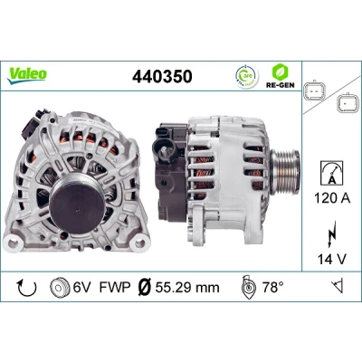 Bild av VALEO 440350 Alternateur 14V 120A CITROËN: C3 II, DS3 3 portes, C4 II 5 PEUGEOT: 3008 I, 308 3/5 208 I portes