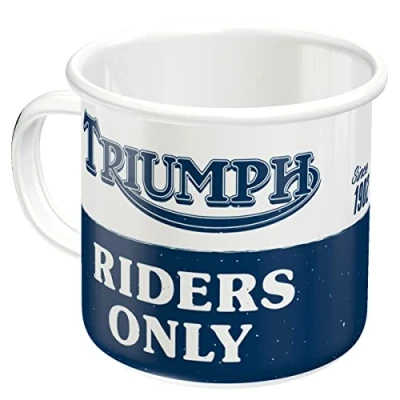 Bild av Nostalgic Art Emaljmugg i retrostil, Triumph Riders Only Presentidé för mc tillbehörsälskare, Campingbägare, Deko vintagedesign, 360 ml