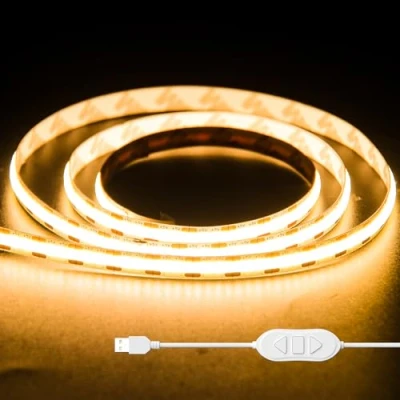 Bild av OULARA USB COB LED remsa 5 V varm vit 2 700 K, 1 m, dimbara 320 lysdioder, remsor, ljus, flexibla remsor med minnesfunktion för TV bakgrundsbelysning, sovrum, spegel