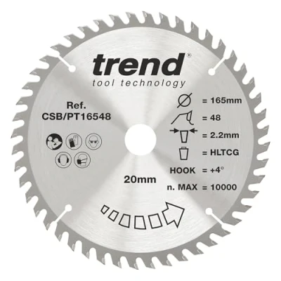 Bild av Trend CraftPro TCT sågblad, 165 mm diameter x 48 tänder 20 (2,0 Kerf), hårdmetallspetsad, CSB/PT16548
